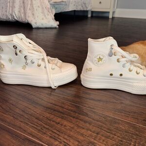 Converse White High-Top Sneakers with Gold Accents